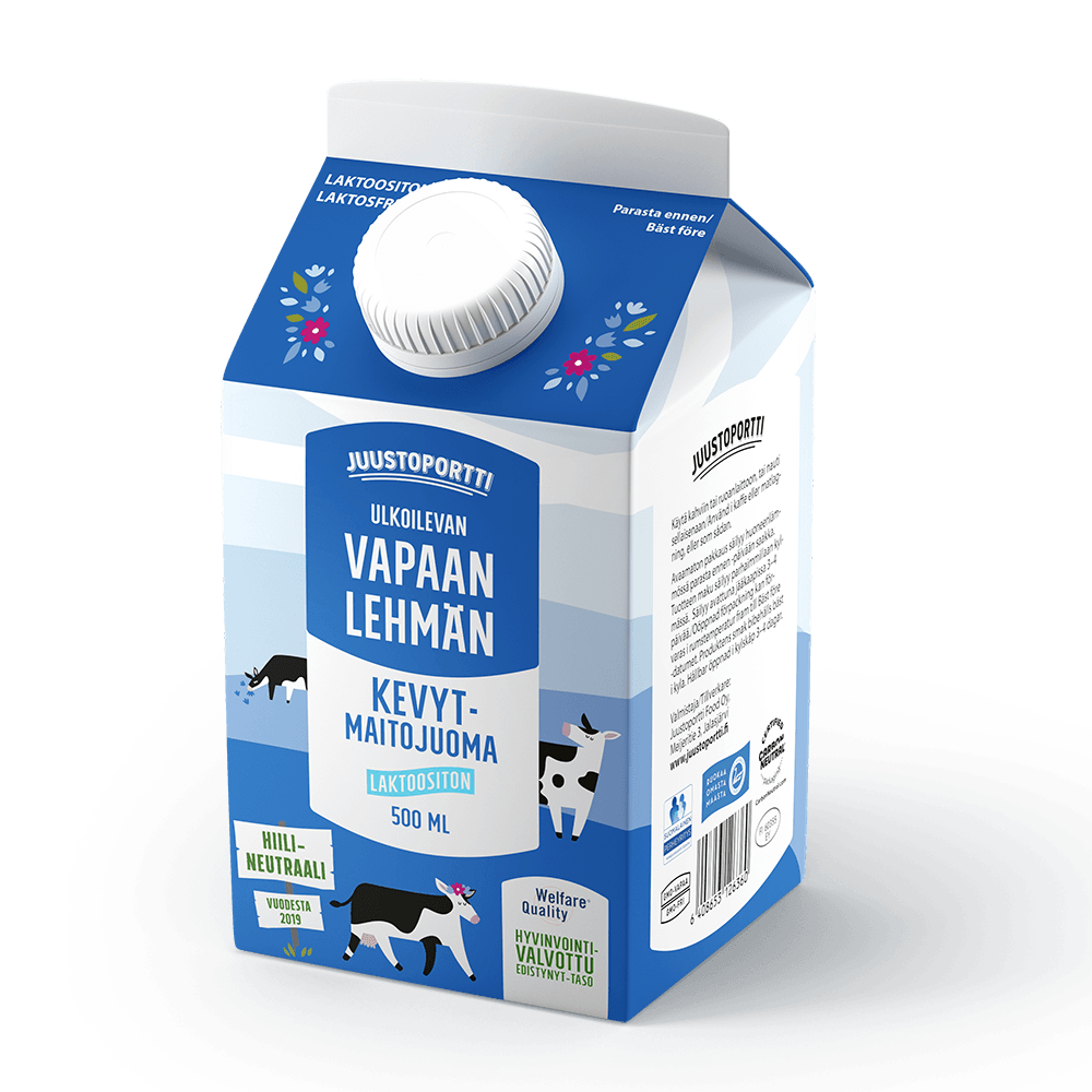 Juustoportti Vapaan lehmän laktoositon kevytmaitojuoma (UHT) 500 ml