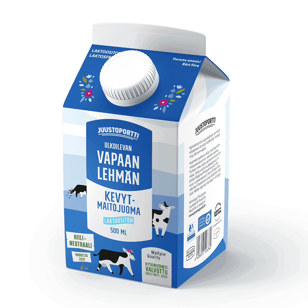 Juustoportti Vapaan lehmän laktoositon kevytmaitojuoma (UHT) 500 ml
