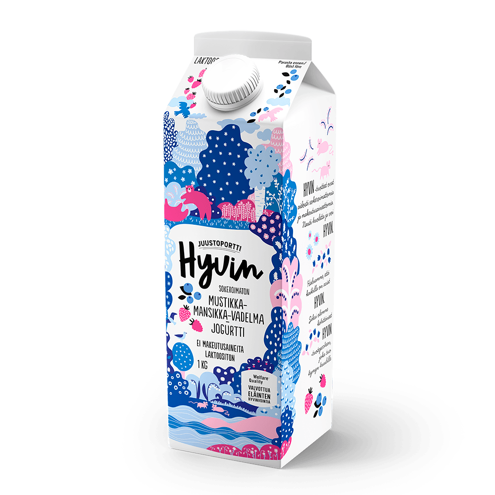 Juustoportti Hyvin sokeroimaton jogurtti 1 kg mustikka-mansikka-vadelma