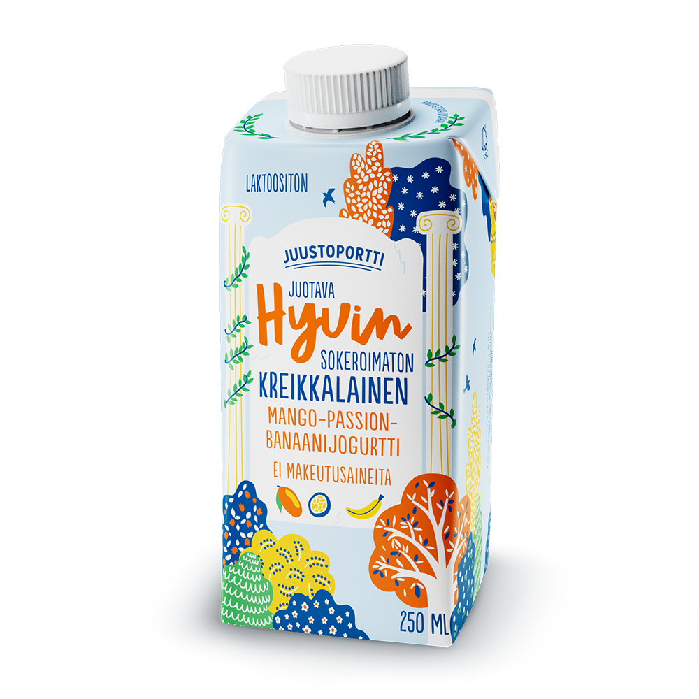 Juustoportti Hyvin sokeroimaton kreikkalainen juotava jogurtti 250 ml mango-passion-banaani