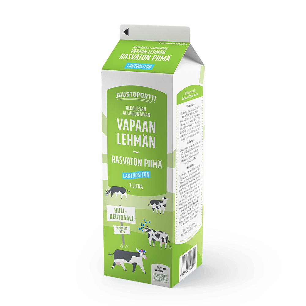 Juustoportti Vapaan lehmän rasvaton piimä 1 l laktoositon