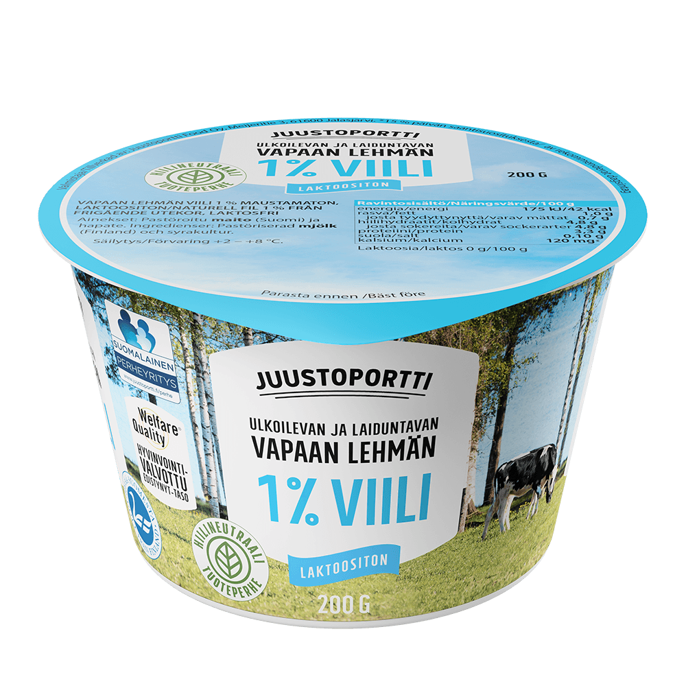 Juustoportti Vapaan lehmän viili 1 % 200 g laktoositon