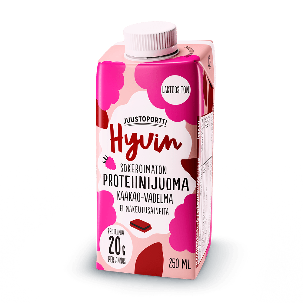 Juustoportti Hyvin sokeroimaton proteiinijuoma 250 ml kaakao-vadelma