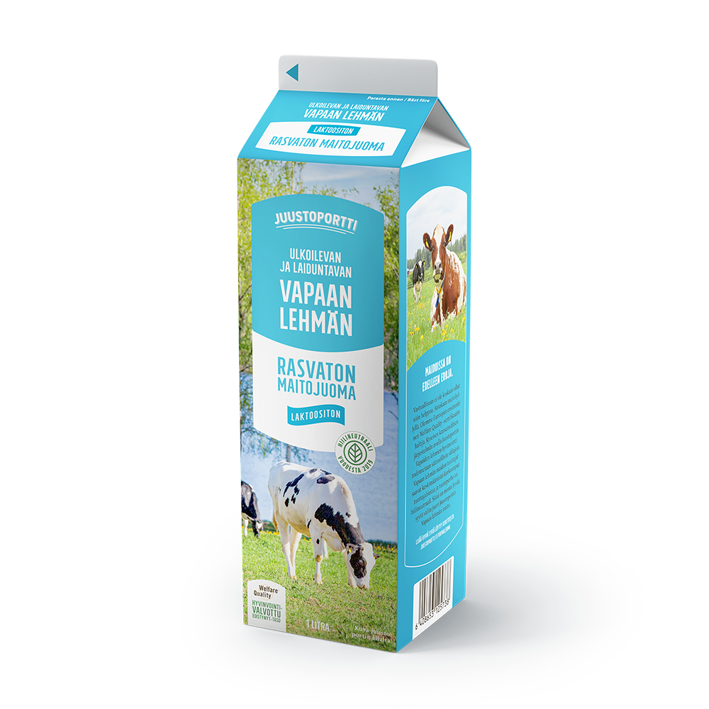Juustoportti Vapaan lehmän laktoositon rasvaton maitojuoma 1 l