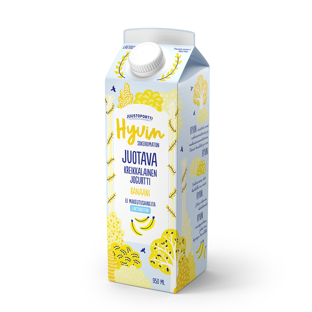 Juustoportti Hyvin sokeroimaton kreikkalainen juotava banaanijogurtti 950 ml