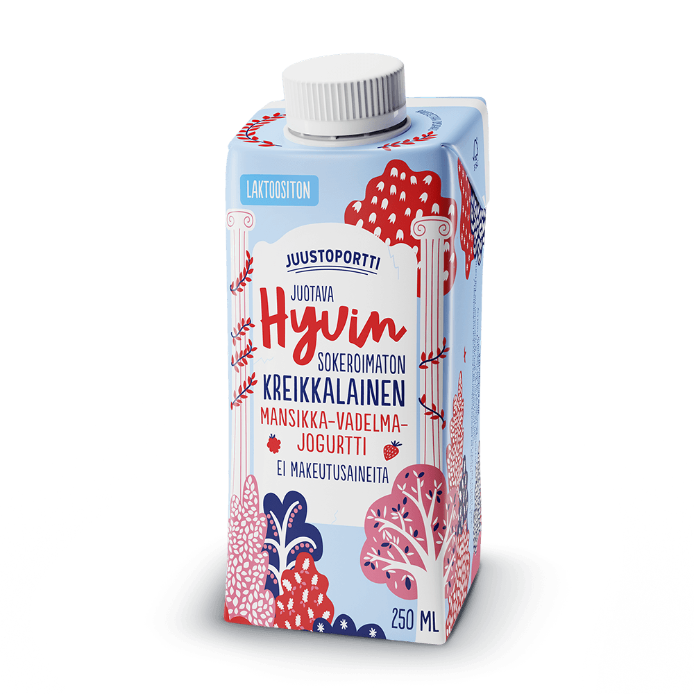Juustoportti Hyvin sokeroimaton kreikkalainen juotava mansikka-vadelmajogurtti 250 ml