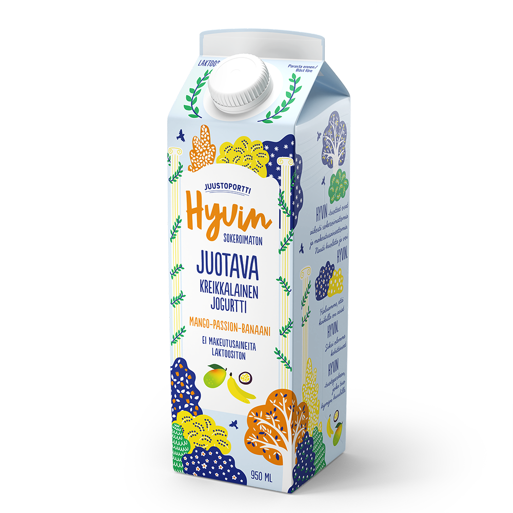 Juustoportti Hyvin kreikkalainen juotava jogurtti 950 ml mango-passion-banaani laktoositon