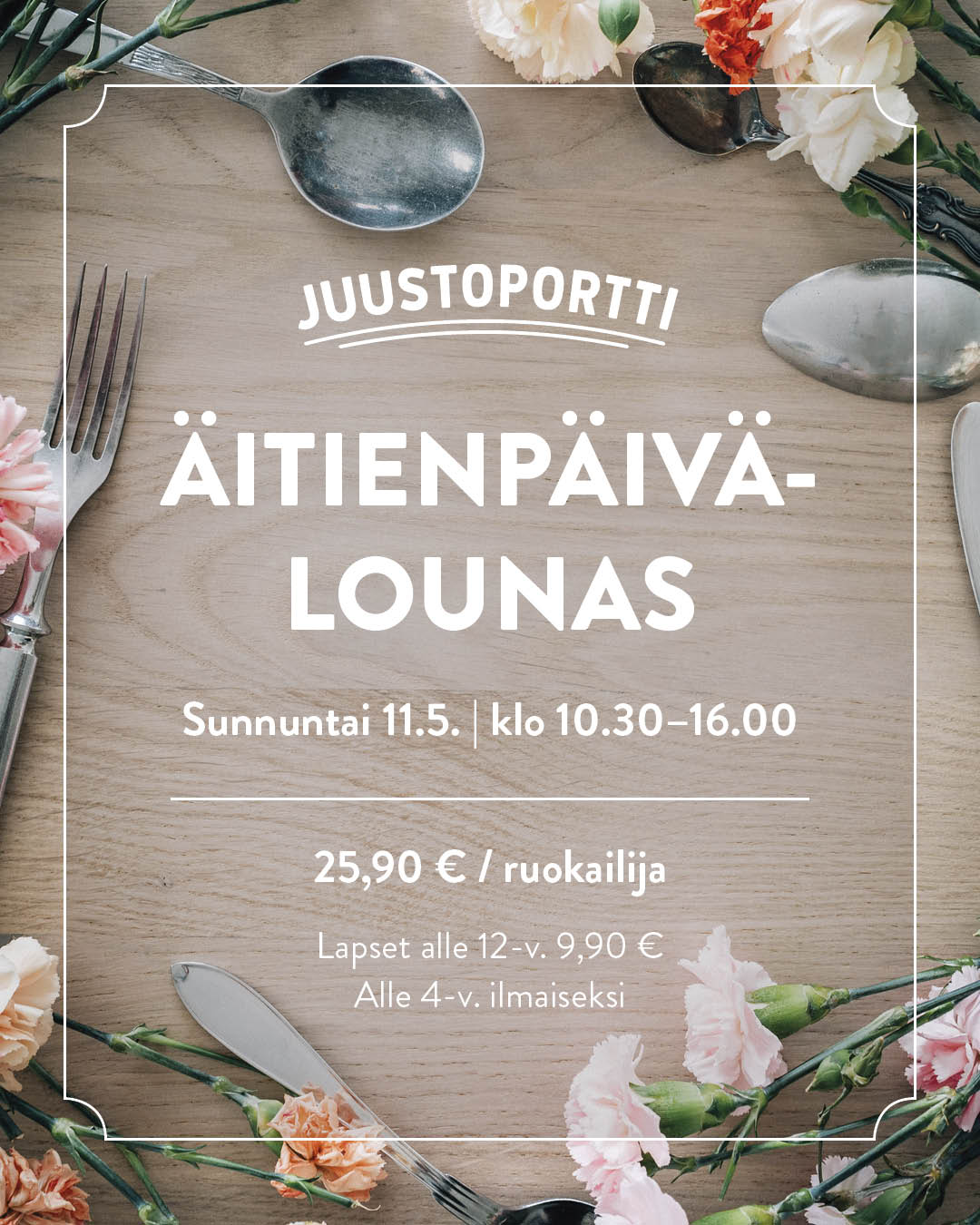 Äitienpäivälounas Juustoportilla – tule valmiiseen juhlapöytään herkuttelemaan hyvällä ruualla. Juustoportin liikenneasemilla on tarjolla monipuolinen äitienpäivälounas 11.5.2025 klo 10.30-16.00