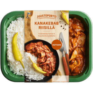 Juustoportti Kanakebab riisillä 350 g laktoositon gluteeniton