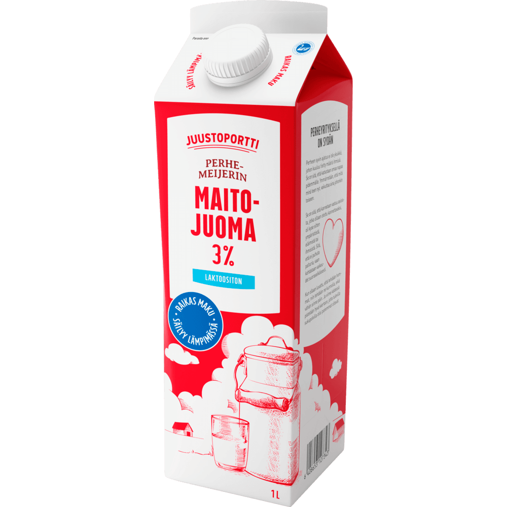 Juustoportti Perhemeijerin maitojuoma 3 % 1 l laktoositon UHT