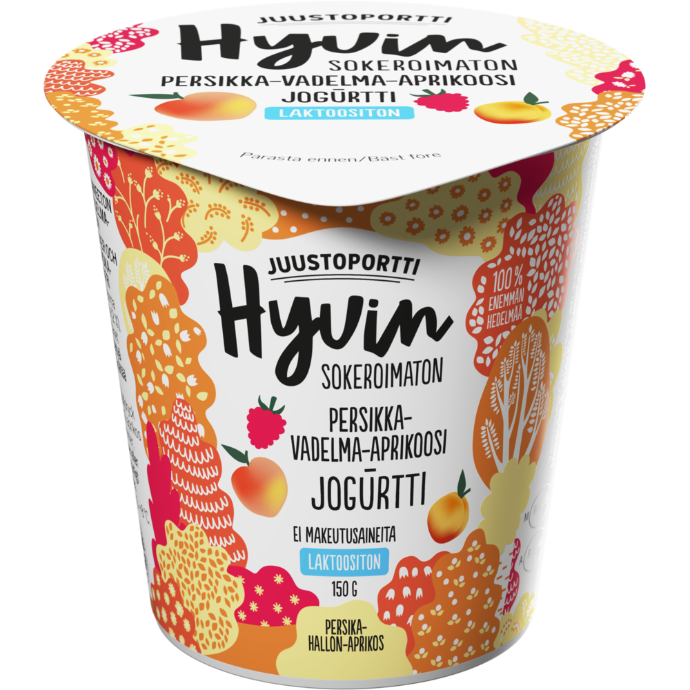 Juustoportti Hyvin jogurtti 150 g persikka-vadelma-aprikoosi laktoositon