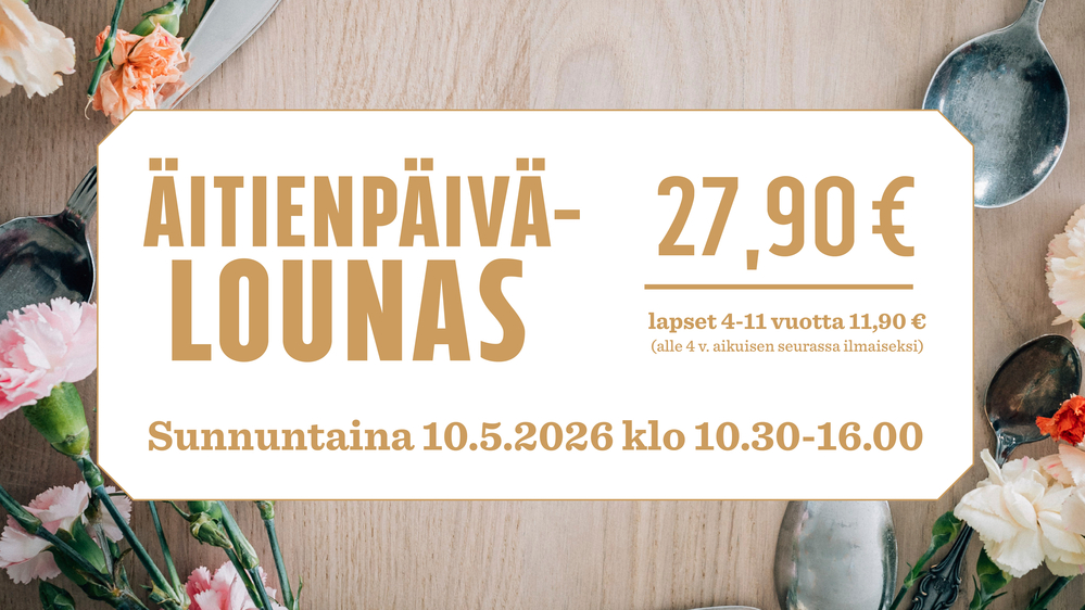Juustoportin liikenneasemilla on tarjolla monipuolinen äitienpäivälounas sunnuntaina 10.5.2026 klo 10.30–16.00.
